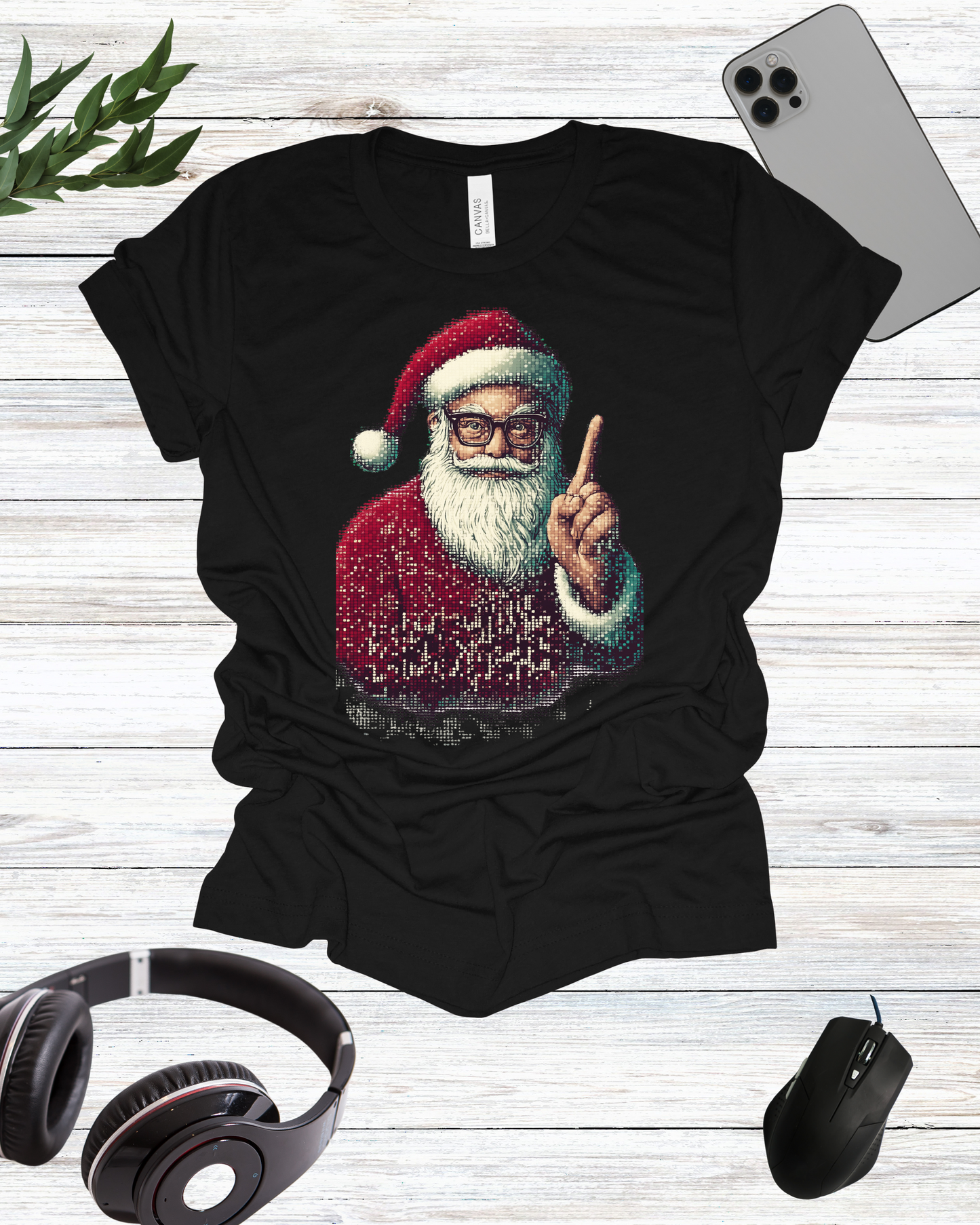 a black shirt with a santa clause on it