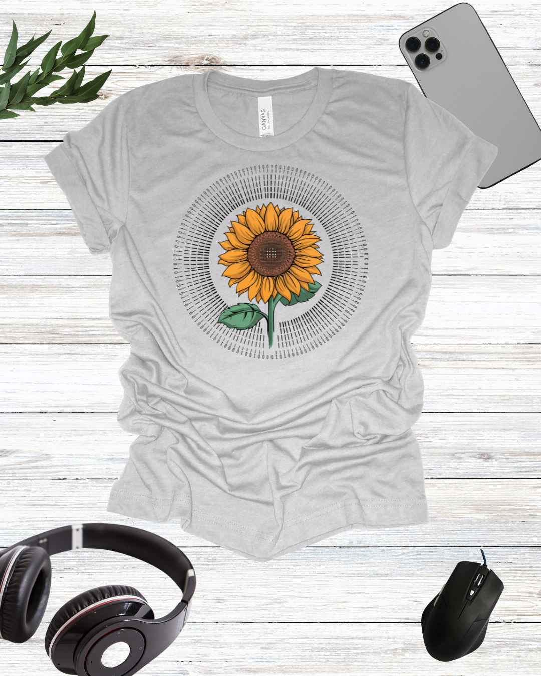 binary circle sunflower T-shirt