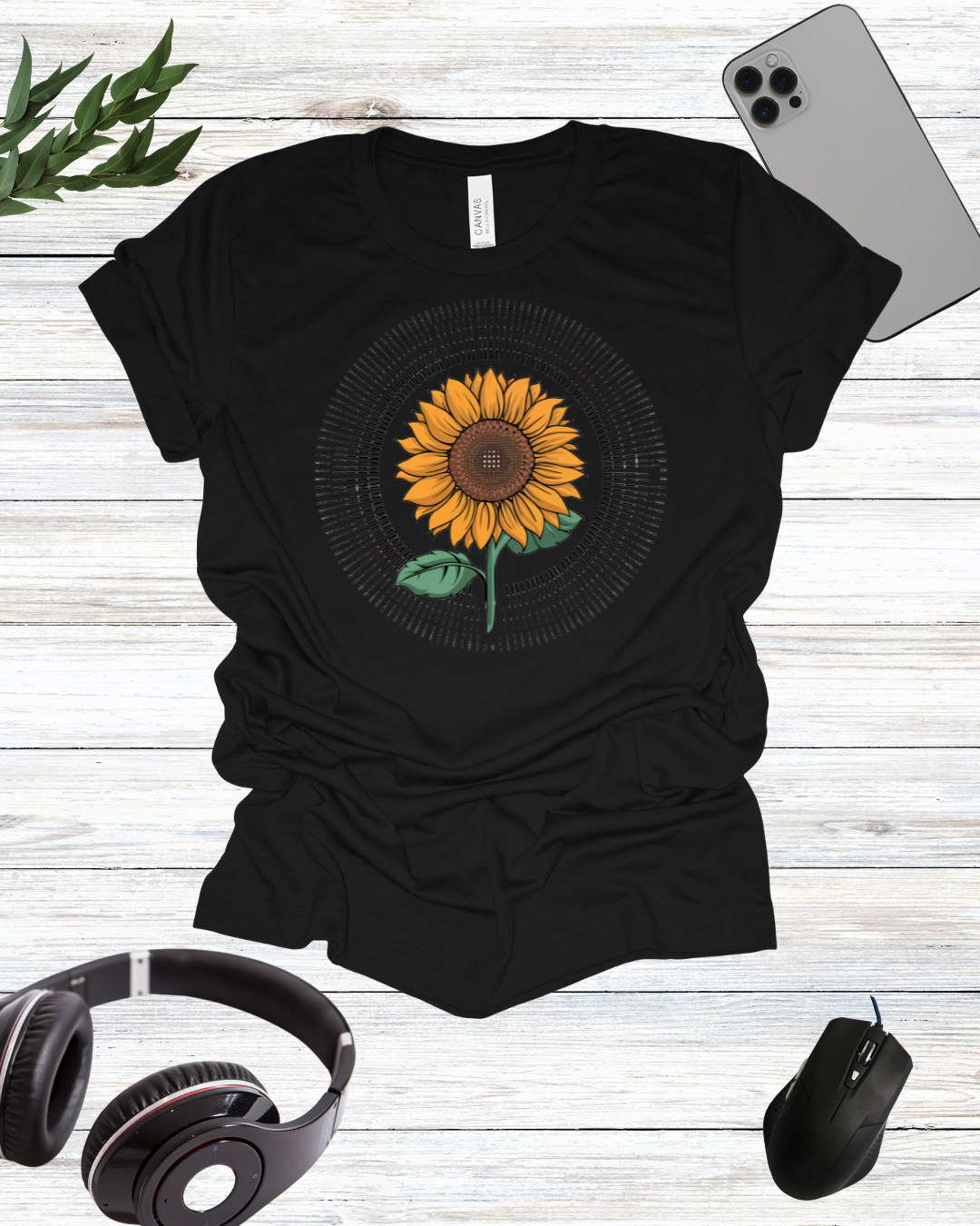 binary circle sunflower T-shirt