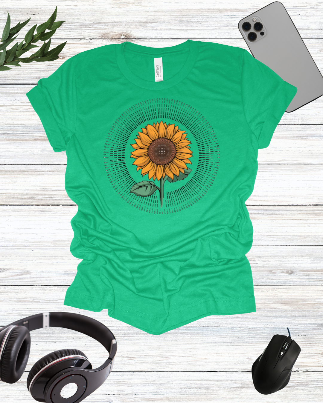 binary circle sunflower T-shirt