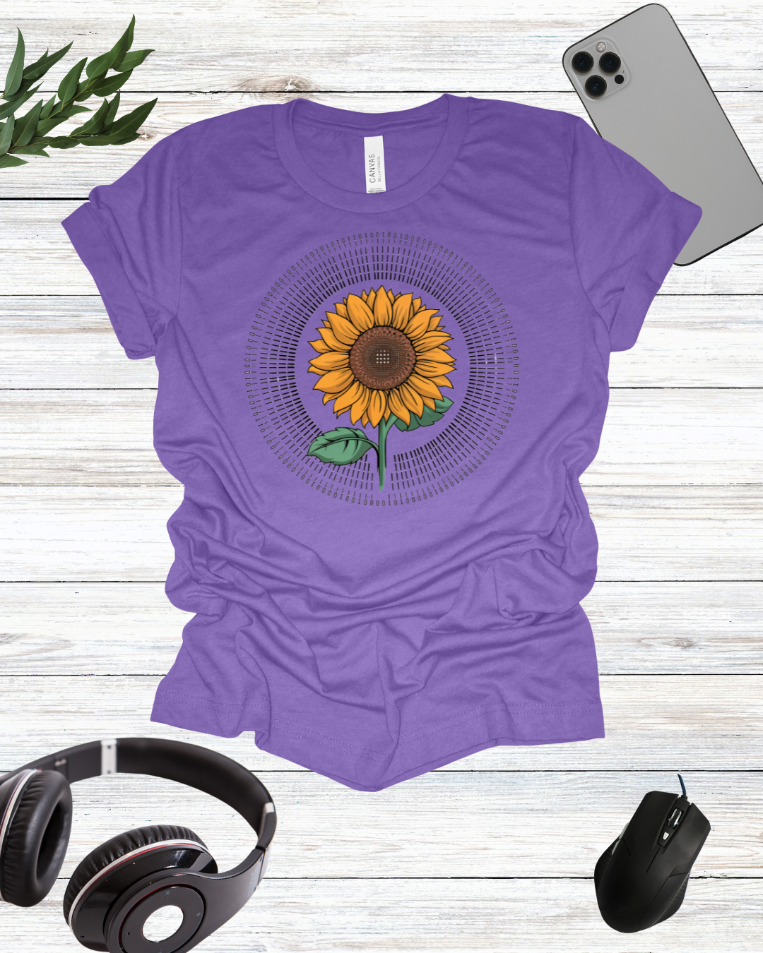 binary circle sunflower T-shirt