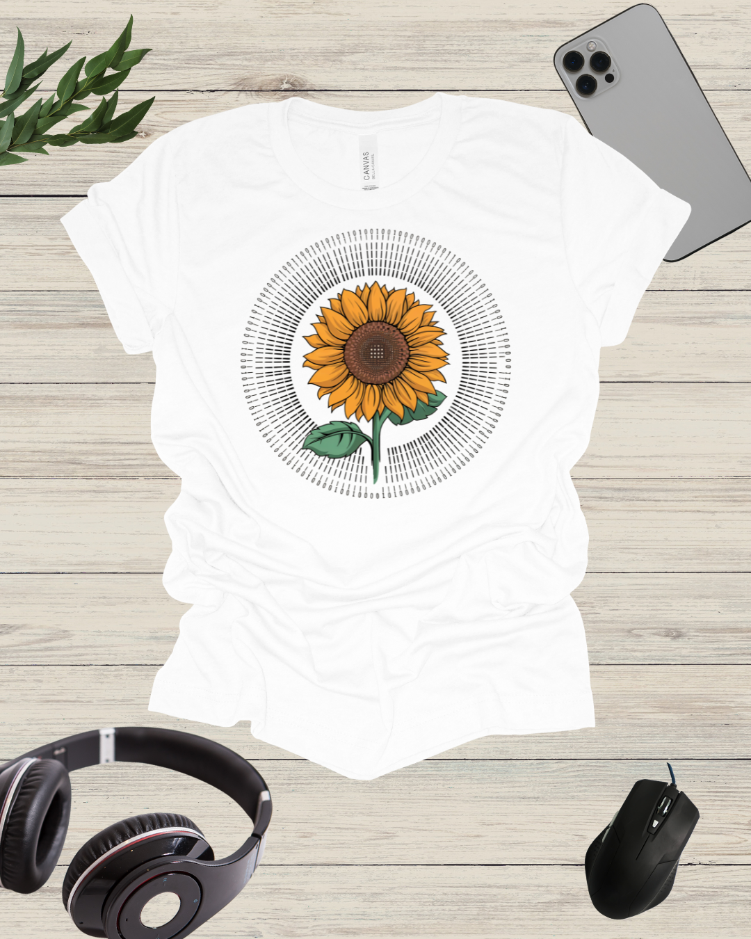 binary circle sunflower T-shirt